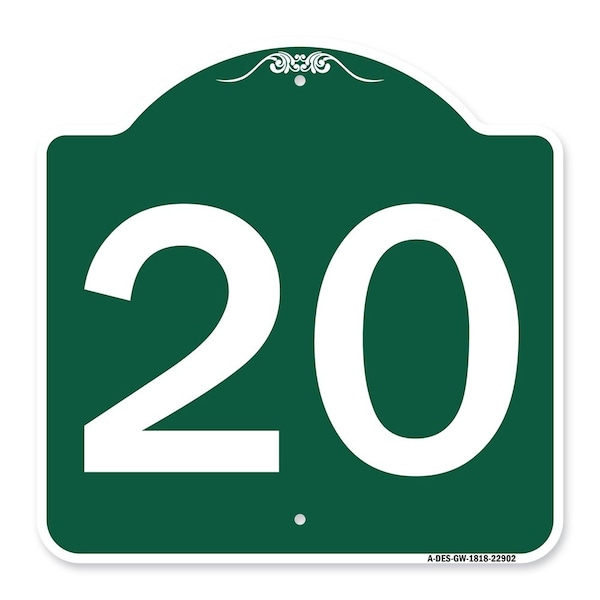Signmission Designer Series Sign-Sign W/ Number 20, Green & White Aluminum Sign, 18" x 18", GW-1818-22902 A-DES-GW-1818-22902 - main